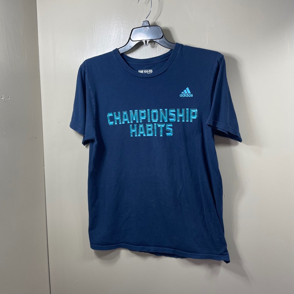 Adidas Championship Habits Graphic T-Shirt Navy Blue Teal‎ Cotton Mens Large